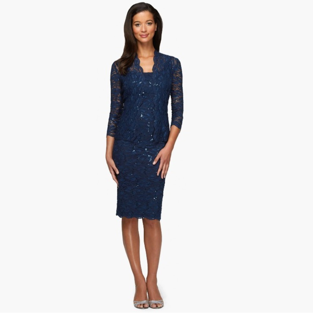 Alex Evenings Formal Navy Cocktail Dress with Jacket